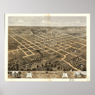 Columbia Missouri 1869 Antiek Panorama Poster