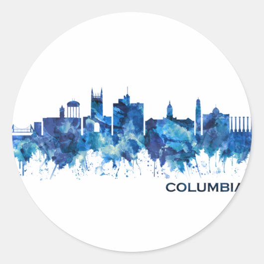 Columbia Missouri Skyline Blue Ronde Sticker (Voorkant)