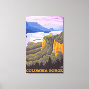 Columbia River Gorge Scene met Crown Point Canvas Afdruk