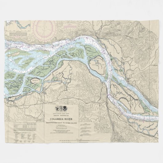 Columbia River Nautische Grafiek 18523 Fleece Deken (Voorkant (Horizontaal))