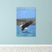 Columbia River, Washington Eagle Diving Canvas Afdruk (Insitu (Houten vloer))