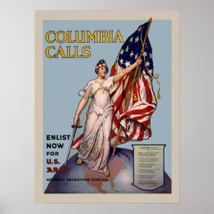 Columbia roept  WW1 legerinschrijving op Poster