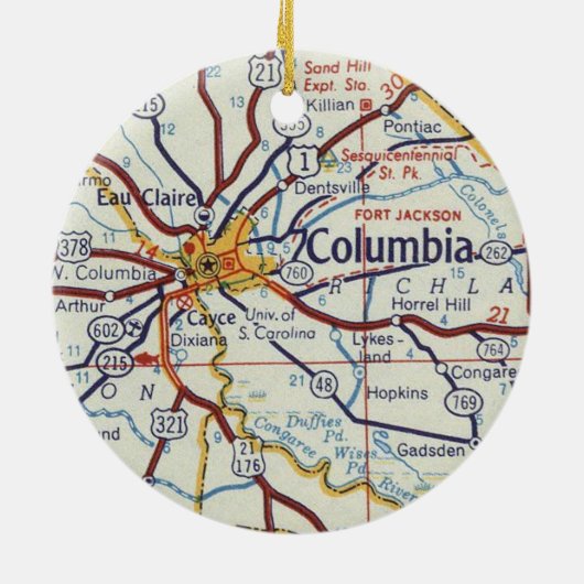 Columbia SC Map Keramisch Ornament (Achterkant)
