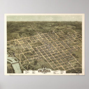 Columbia South Carolina 1872 Antiek Panorama Poster