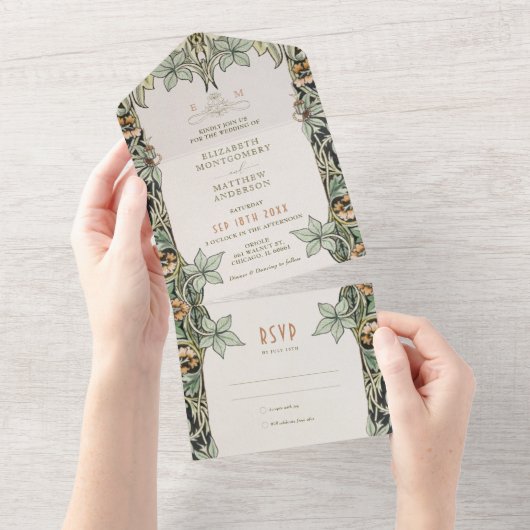 Columbine Alles in één bruiloft Art Nouveau All In One Uitnodiging (Afscheurbaar)