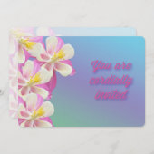 Columbine Flower rose et blanc Invitation d'annive (Devant / Derrière)