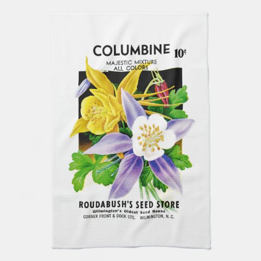Columbine Flowers Seed Packet Label Theedoek (Verticaal)