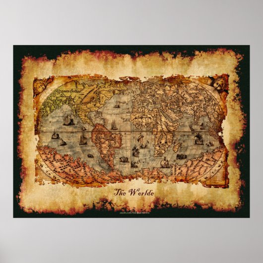 Columbus Aged Old Wereldkaart Art Poster (Voorkant)