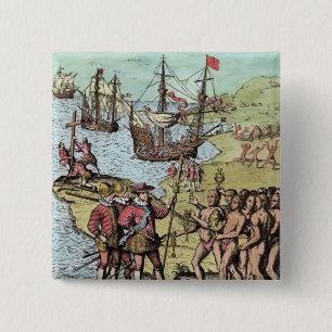 Columbus bij Hispaniola Vierkante Button 5,1 Cm