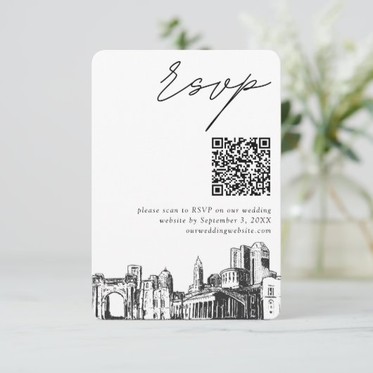 Columbus Bruiloft Moderne RSVP QR Code Informatiekaartje (Staand voorkant)