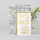 Columbus Love Locator | Bruiloft Bewaar de datum Folie Uitnodiging (Staand Voorkant)