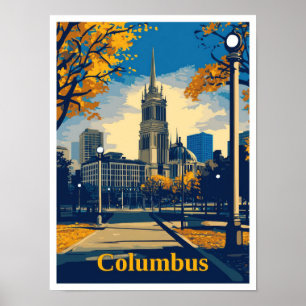 Columbus Ohio Art Vintage Travel Illustratie Poster
