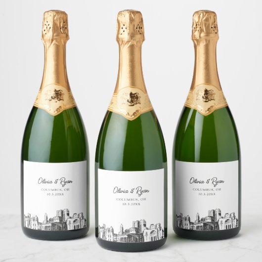 Columbus Ohio Bruiloft Champagne Label Sparkling Wijnetiket (Flessen)