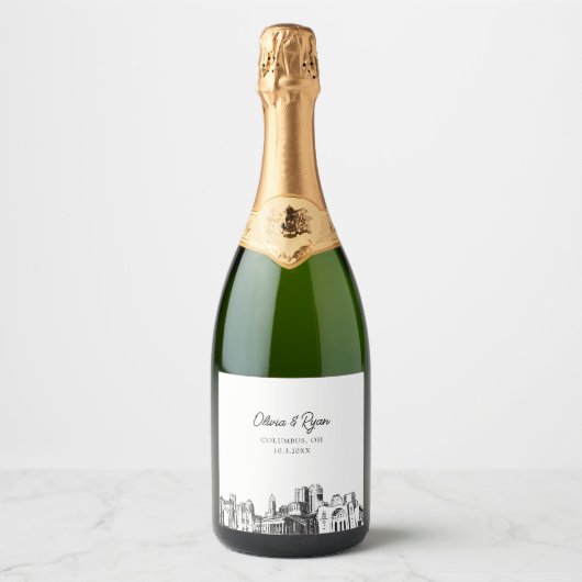 Columbus Ohio Bruiloft Champagne Label Sparkling Wijnetiket (Voorkant)