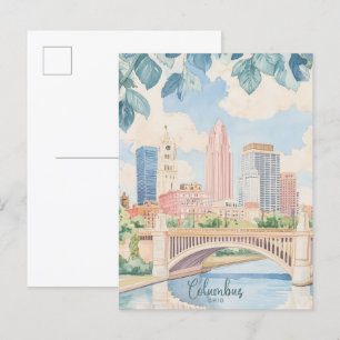 Columbus Ohio Gouache Schilderillustratie Reizen Briefkaart