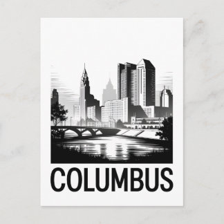 Columbus Ohio Silhouet Zwart Wit Houtsnede Feestdagenkaart
