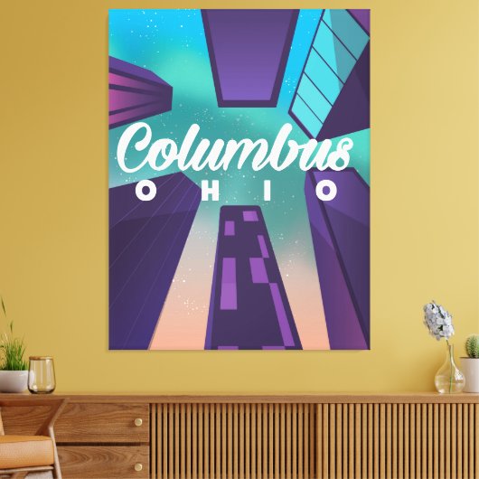 Columbus Ohio skyscraper reisposter print. Canvas Afdruk (Insitu (Woonkamer))