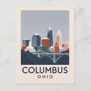 Columbus Ohio Stadssilhouet Vintage Kunst Briefkaart