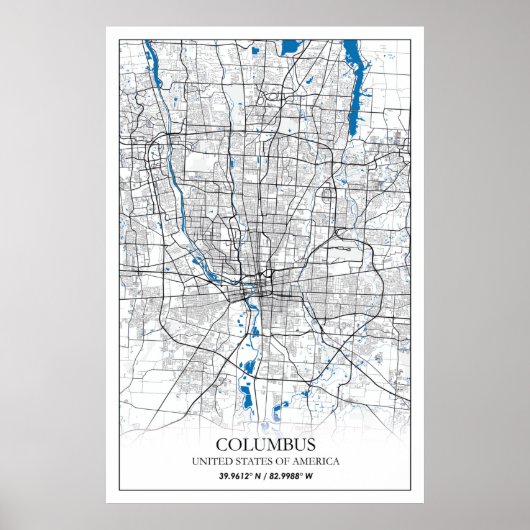 Columbus Ohio USA Travel City Map Poster (Devant)