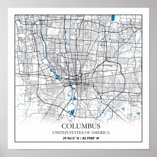 Columbus Ohio USA Travel City Map Poster (Devant)