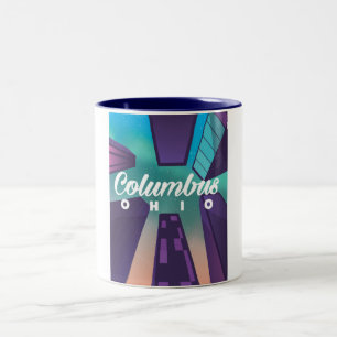 Columbus Ohio wolkenkrabber reisposter print. Tweekleurige Koffiemok