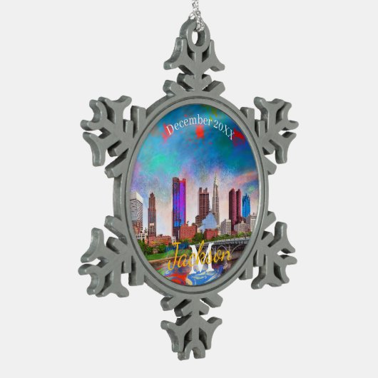 Columbus Snowflake Pewter Kerstversiering Tin Sneeuwvlok Ornament (Links)