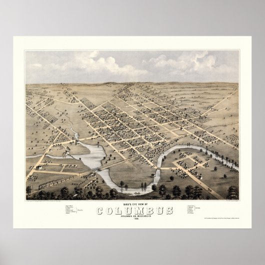Columbus, WI Panorama - 1868 Poster (Voorkant)