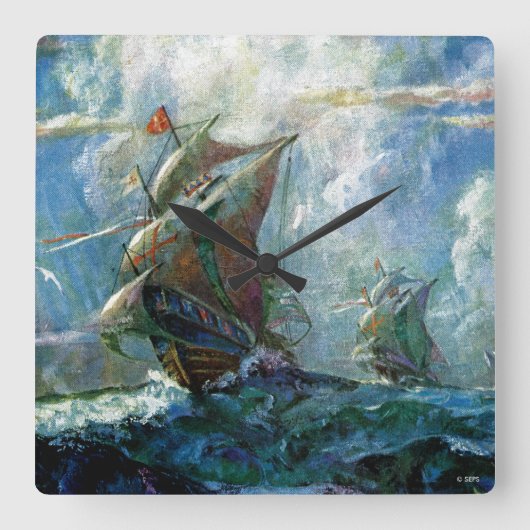 Columbusdag Vierkante Klok (Voorkant)