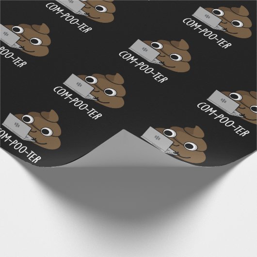 Com-poo-ter Funny Computer Poop Pun Dark BG Cadeaupapier (Hoek)