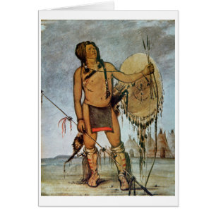 Comanche-strijder met schild, lans en boog