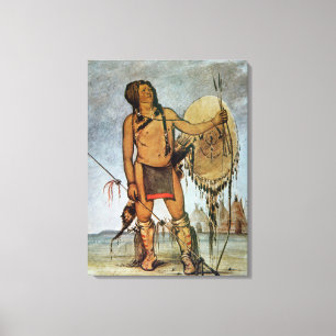 Comanche-strijder met schild, lans en boog canvas afdruk