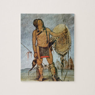 Comanche-strijder met schild, lans en boog legpuzzel