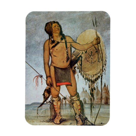 Comanche-strijder met schild, lans en boog magneet (Verticaal)