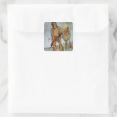 Comanche-strijder met schild, lans en boog vierkante sticker (Tas)