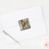 Comanche-strijder met schild, lans en boog vierkante sticker (Envelop)