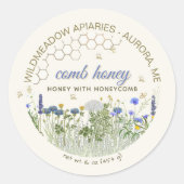 COMB HONEY Honey with Comb Meadow Flowers & bijen Ronde Sticker (Voorkant)