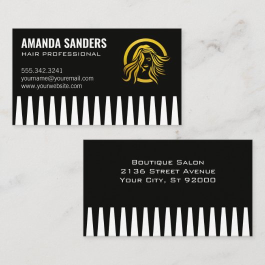 Comb | Logo Vrouw Hair | Stijllijst Visitekaartje (Voorkant / Achterkant)