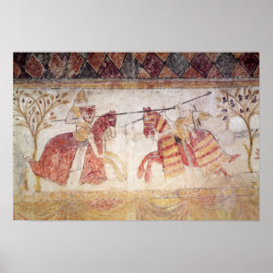 Combat tussen een Angevin King en Manfred Poster