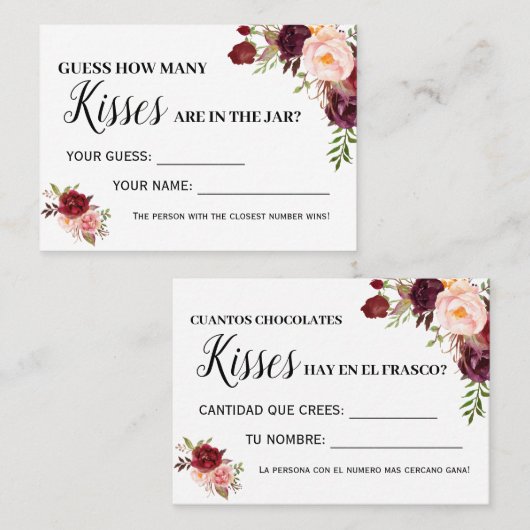 Combien de baisers jeu anglais espagnol carte de d (Devant / Derrière)