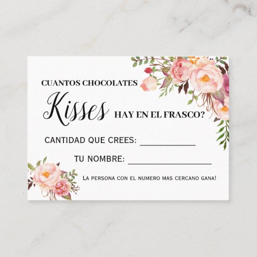 Combien de baisers jeu anglais espagnol carte de d (Dos)