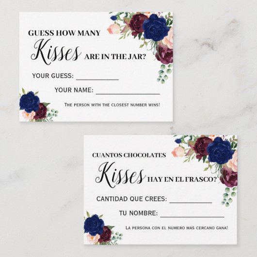 Combien de baisers jeu anglais espagnol carte de d (Devant / Derrière)