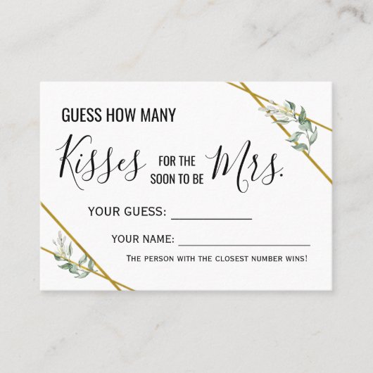 Combien de baisers pour la prochaine carte de jeu (Devant)