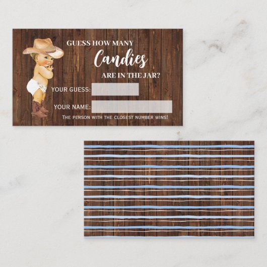 Combien de bonbons Cowboy Baby shower carte de jeu (Devant / Derrière)