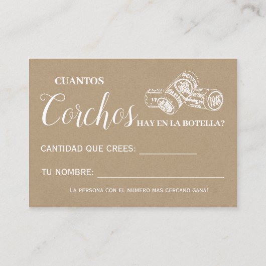 Combien de bouchons anglais espagnol carte de jeu  (Dos)