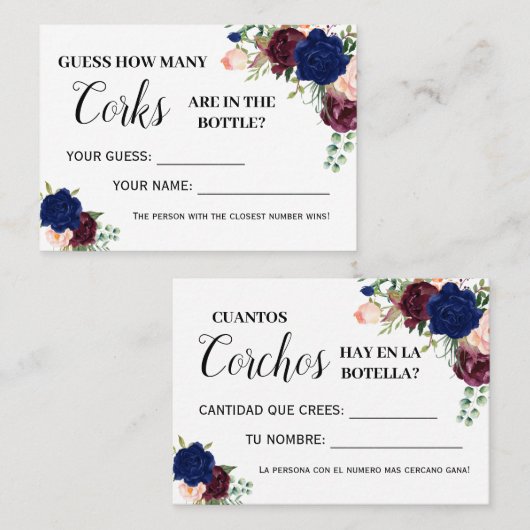 Combien de bouchons jeu anglais espagnol carte de (Devant / Derrière)