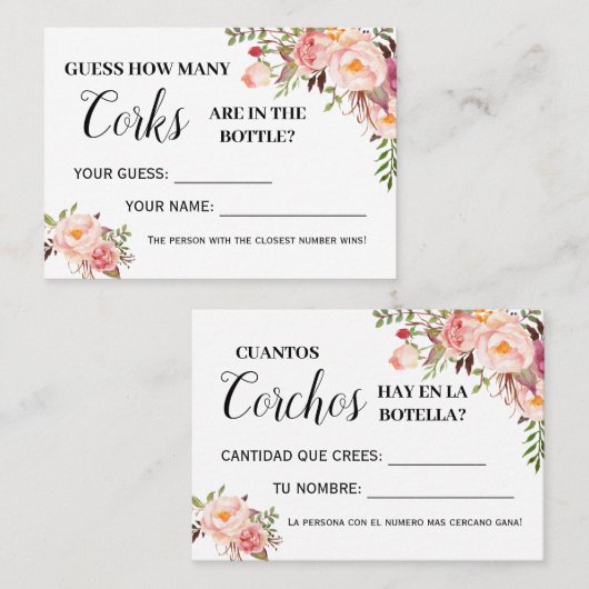 Combien de bouchons jeu anglais espagnol carte de  (Devant / Derrière)