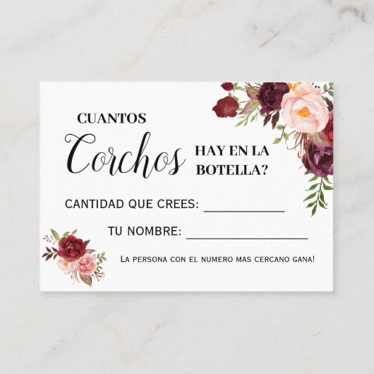 Combien de bouchons jeu anglais espagnol carte de (Dos)