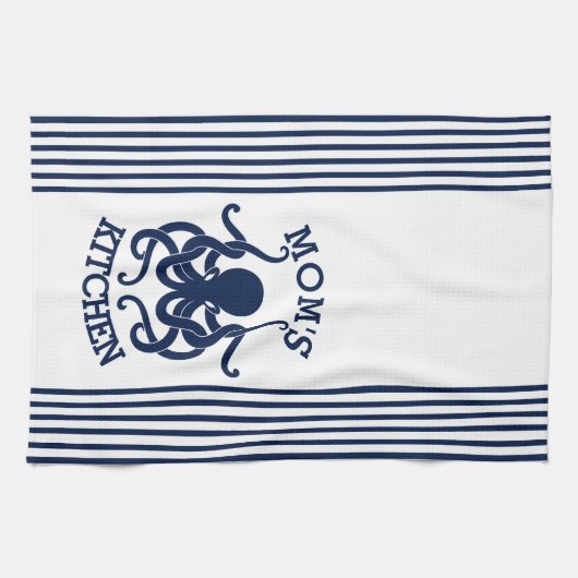 Combinatie van marineblauw en wit octopus en strip theedoek (Horizontaal)