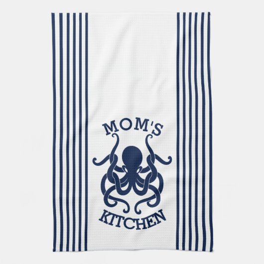 Combinatie van marineblauw en wit octopus en strip theedoek (Verticaal)