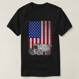 Combineer Harvester Amerikaanse vlag Boer Landbouw T-shirt